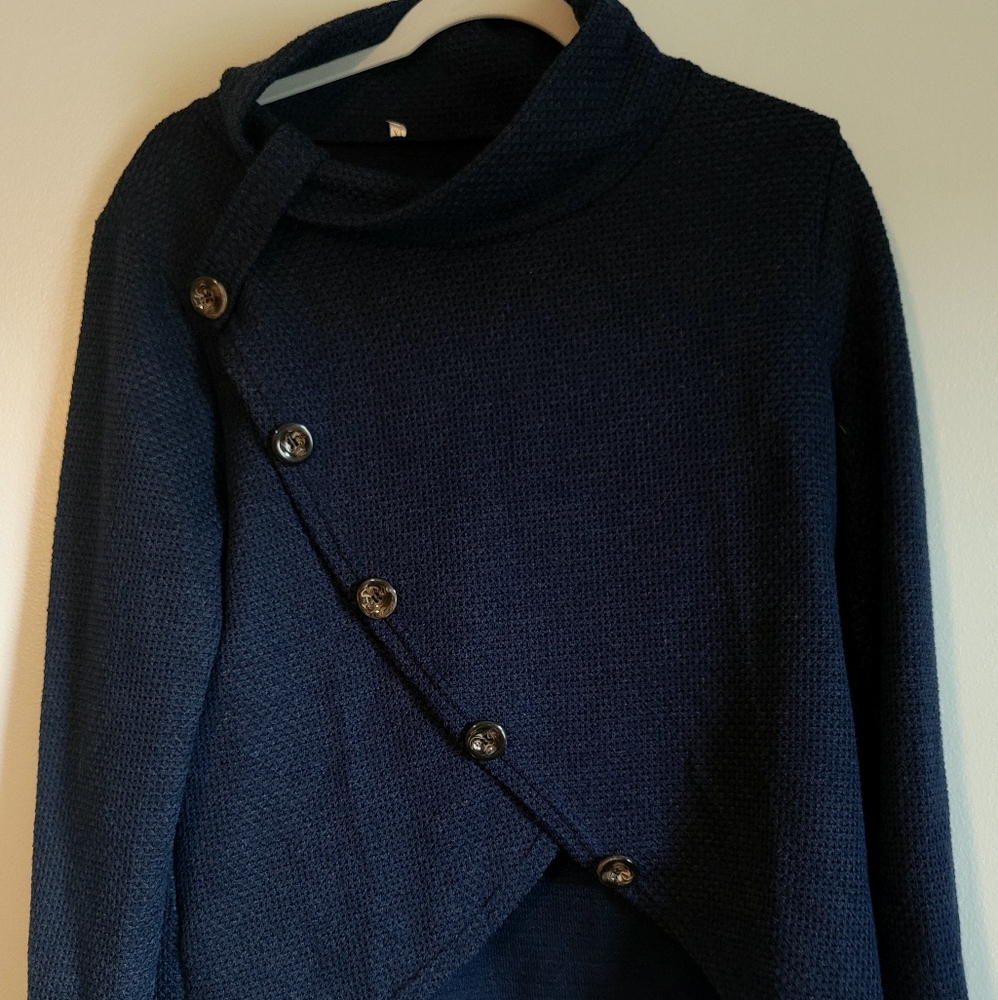 XL Navy Cotton Button Cape